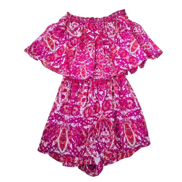 Show Me Your Mumu Rosarita Romper Women's Small Pink Red Floral Off the Shoulder - Picture 6 of 8